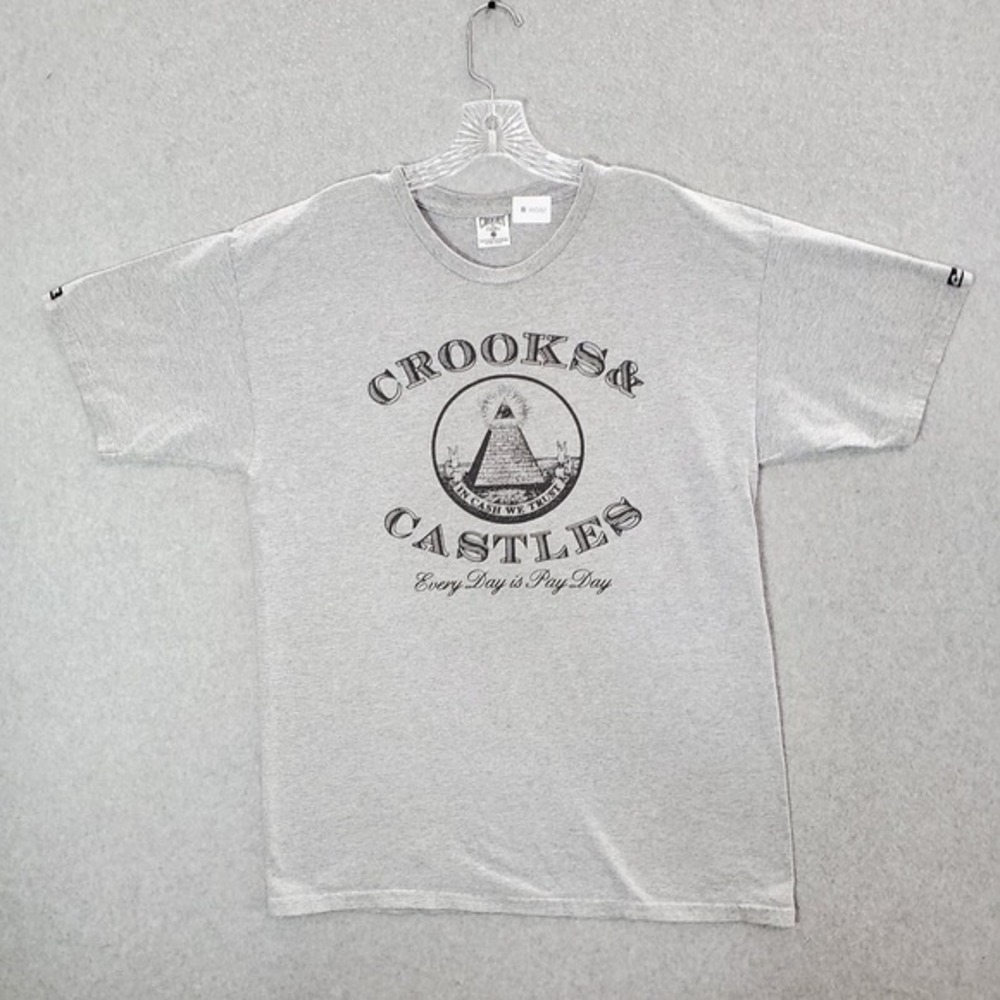 Crooks & Castles Men Shirt Large Gray In Cash We Trust Everyday Is Pay Day Tee